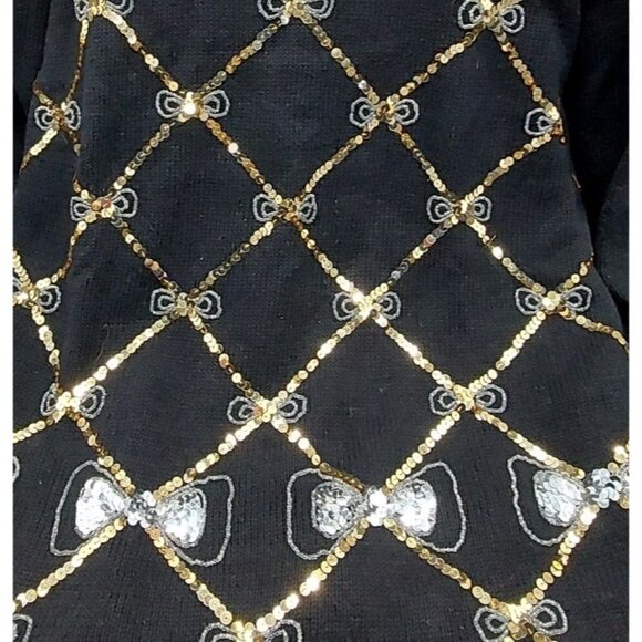 Work In Progress Women’s Black Sweater Size XL 18 / 20 Sequins Bow - Picture 3 of 8